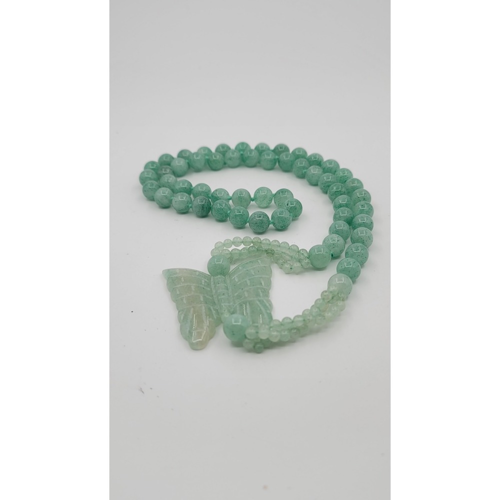 Vintage Jade Butterfly Necklace Rare Green Knotted Beaded 28-30" Authentic